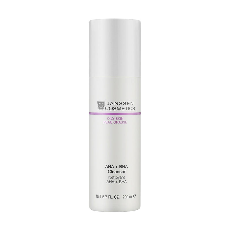 Очищувальна емульсія для обличчя Janssen Cosmetics AHA + BHA Cleanser для жирної шкіри, з AHA та BHA кислотами, 200 мл